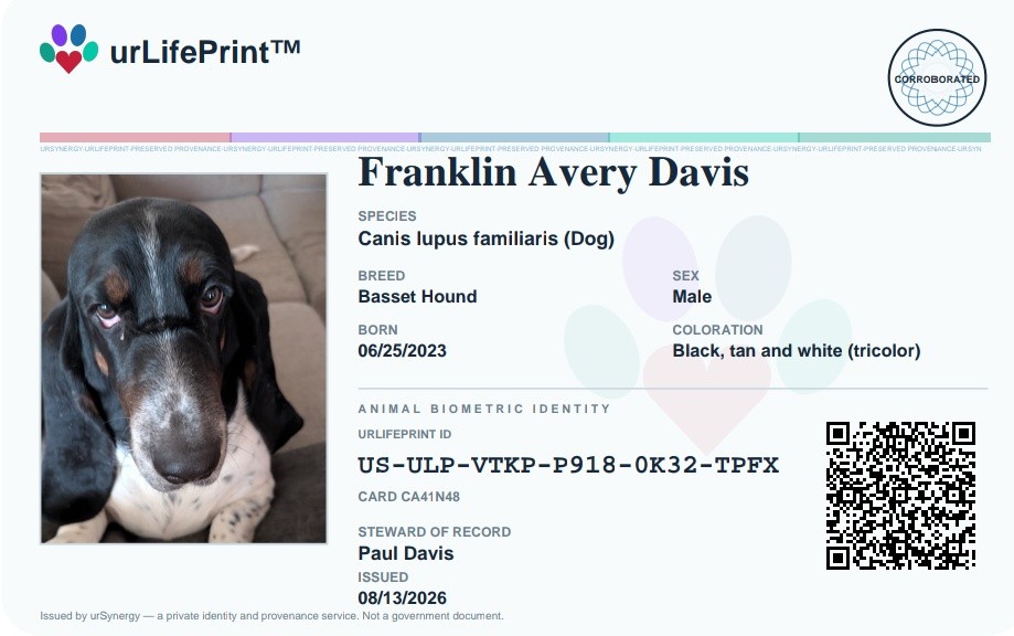urLifePrint identification card, front.